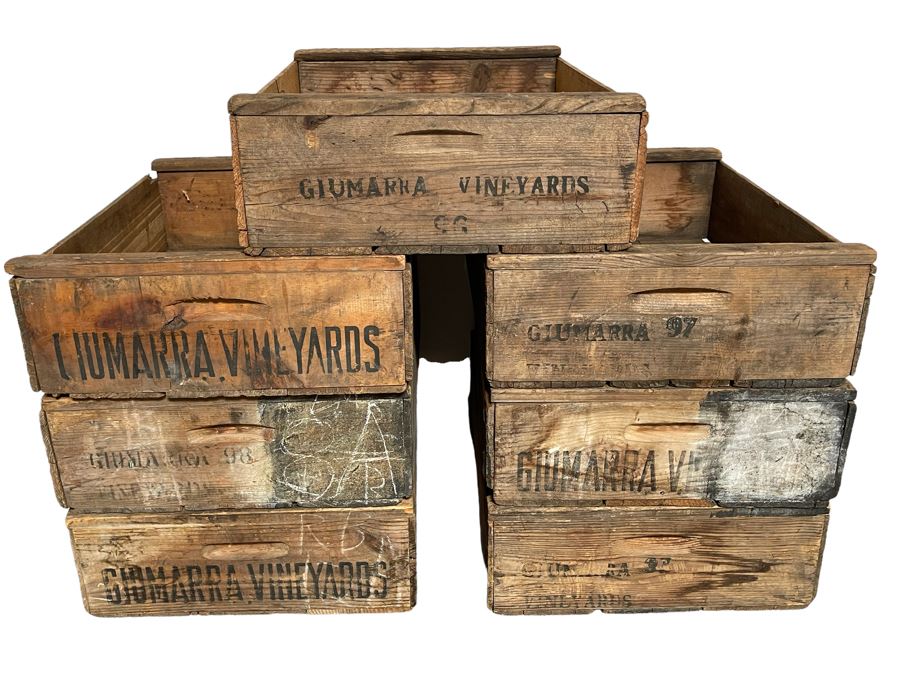 (7) Vintage Giumarra Vineyards Wooden Wine Crates 24W X 18D X 7H