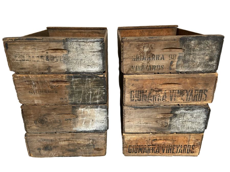 (8) Vintage Giumarra Vineyards Wooden Wine Crates 24W X 18D X 7H