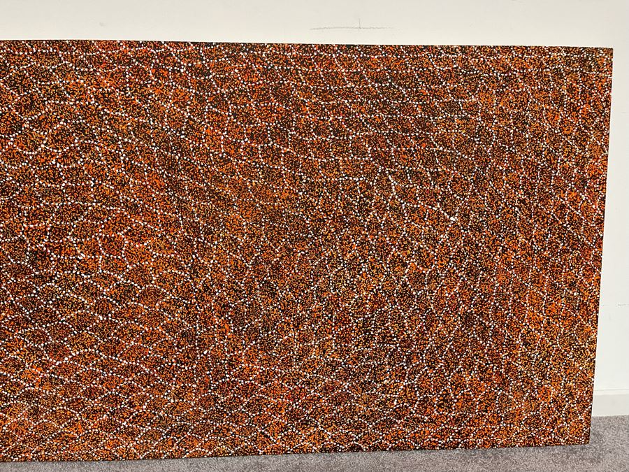 Large Original Aboriginal Bush Plum Dreaming Painting On Canvas By Cindy Morton (1976-2021) 65W X 27H Estimate $2,000 [Photo 6]