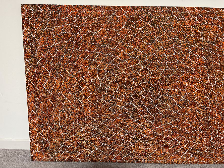 Large Original Aboriginal Bush Plum Dreaming Painting On Canvas By Cindy Morton (1976-2021) 65W X 27H Estimate $2,000 [Photo 4]