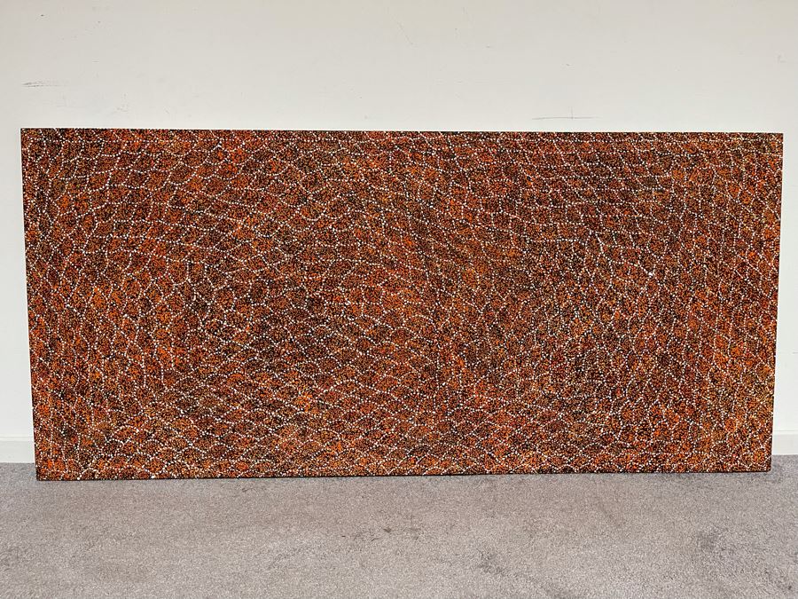 Large Original Aboriginal Bush Plum Dreaming Painting On Canvas By Cindy Morton (1976-2021) 65W X 27H Estimate $2,000 [Photo 2]