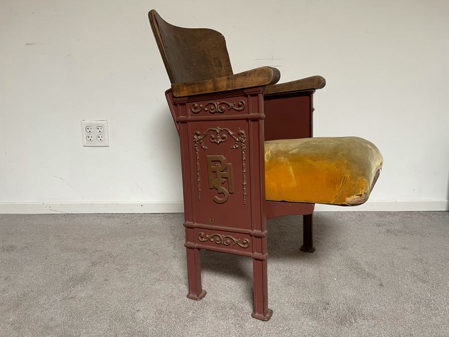 Old Cast Iron And Wood Theatre Seat Needs Restoration 19W X 18D X 32H [Photo 3]