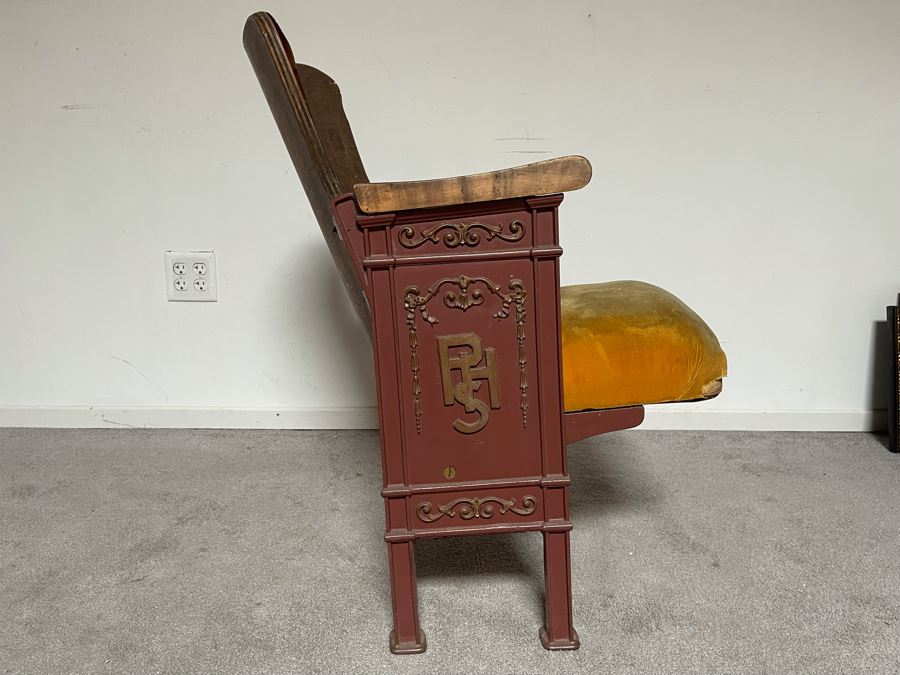 Old Cast Iron And Wood Theatre Seat Needs Restoration 19W X 18D X 32H [Photo 5]