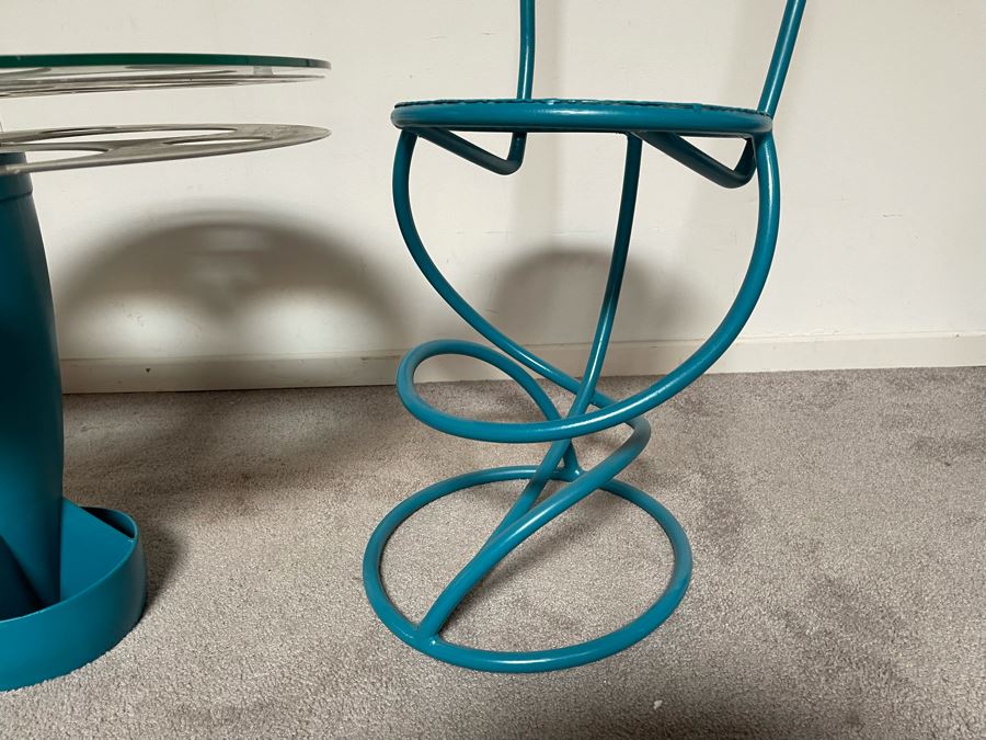 One-Of-A-Kind Artisan Made Table Constructed From An Old Bomb Casing And Early Hollywood Movie Film Reel 25R X 19H With Custom Bent Metal Chair [Photo 10]