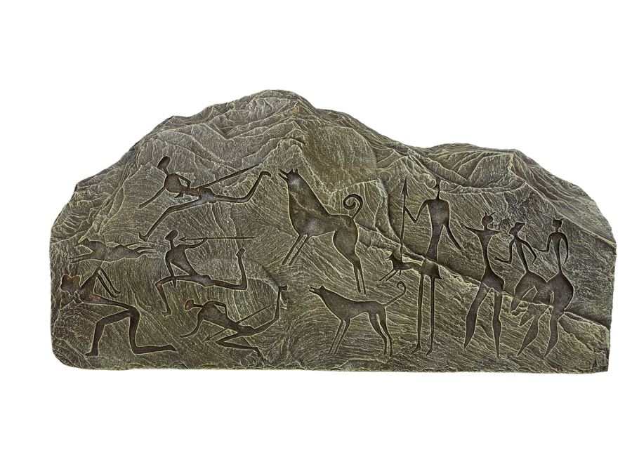 Reproduction Wall Sculpture Of Australia Arnhem Land Prehistoric Hunting Scene 18W X 9H