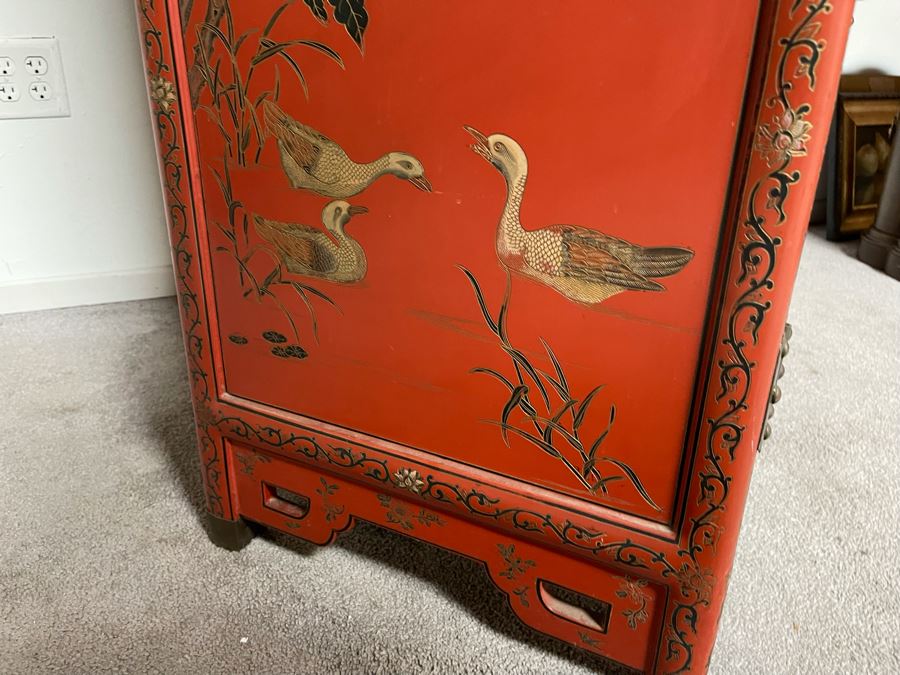 Vintage Chinese Red Lacquer Hand-Painted Cabinet 34.5W X 18D X 70H [Photo 18]