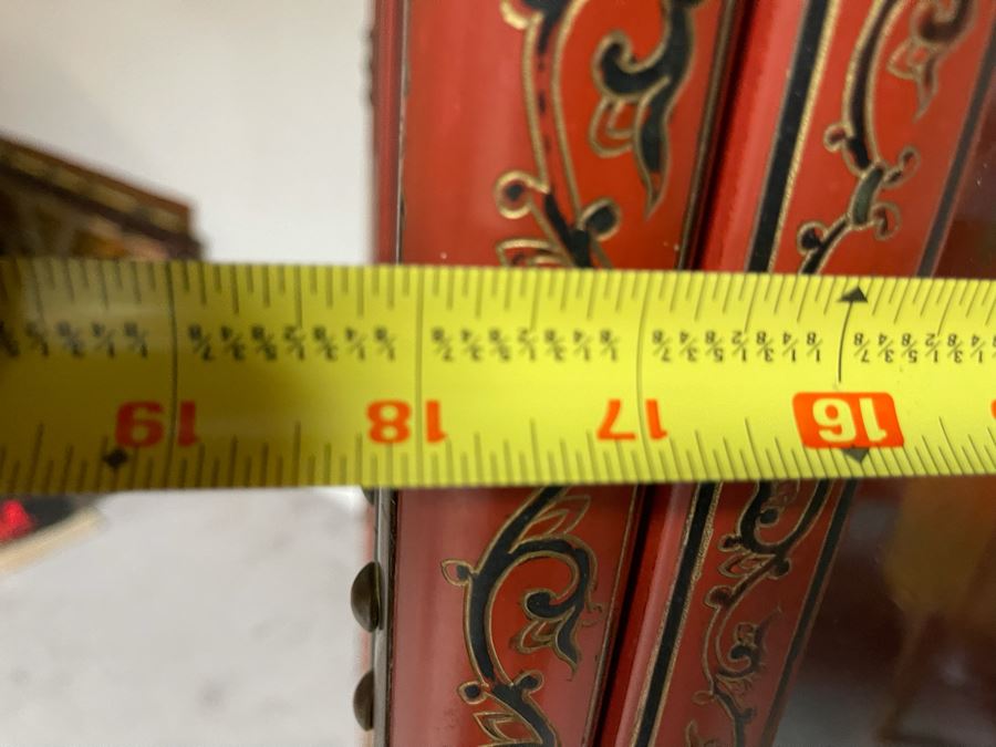 Vintage Chinese Red Lacquer Hand-Painted Cabinet 34.5W X 18D X 70H [Photo 24]