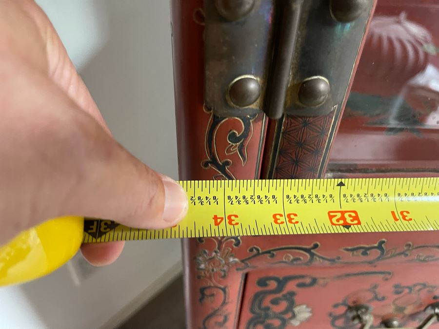 Vintage Chinese Red Lacquer Hand-Painted Cabinet 34.5W X 18D X 70H [Photo 23]