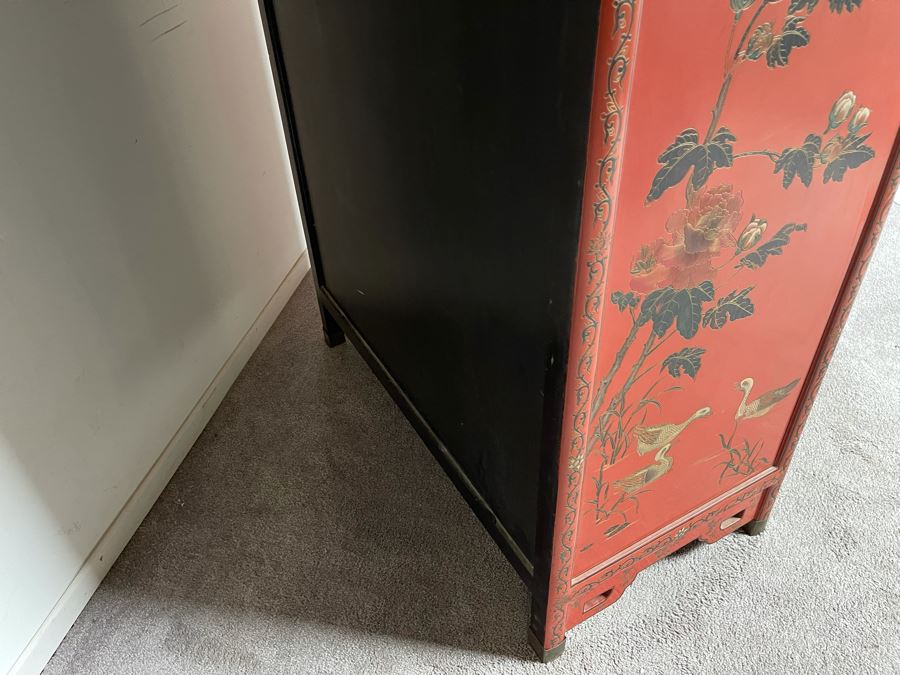 Vintage Chinese Red Lacquer Hand-Painted Cabinet 34.5W X 18D X 70H [Photo 19]