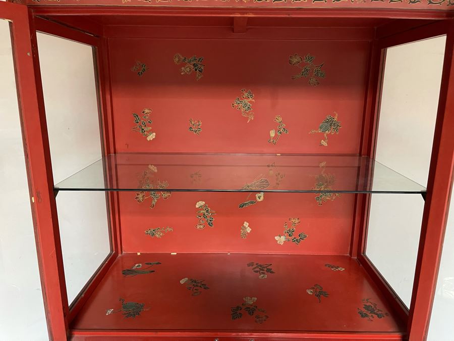 Vintage Chinese Red Lacquer Hand-Painted Cabinet 34.5W X 18D X 70H [Photo 9]