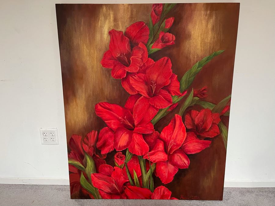 Original Floral Painting By A Magyar 2008 On Canvas 40 X 48 [Photo 4]