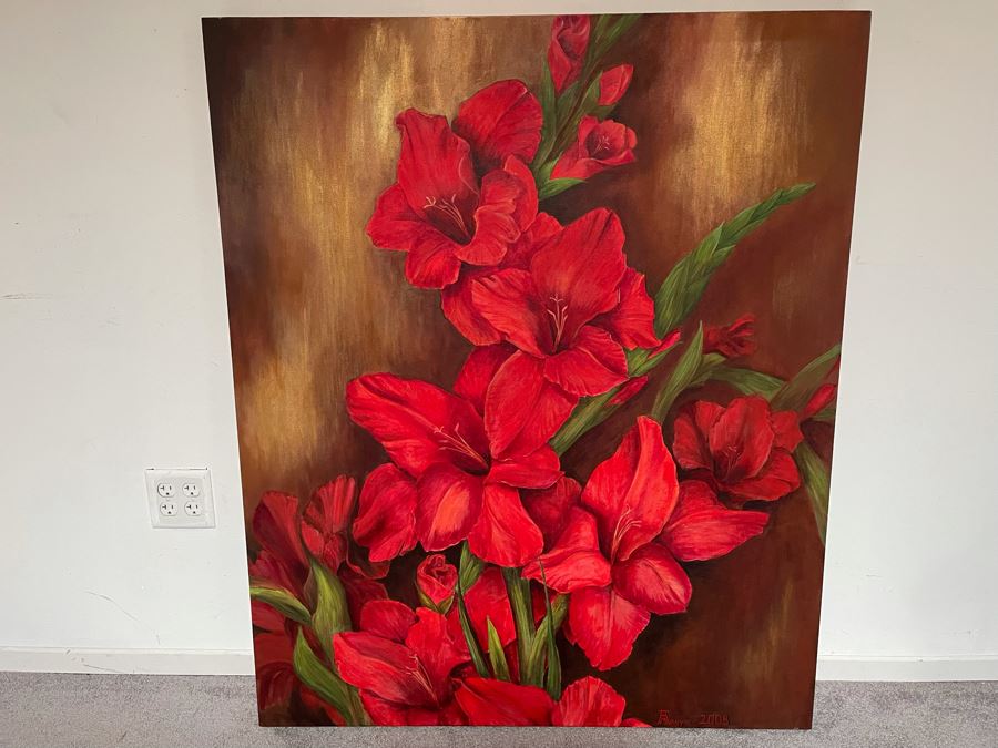Original Floral Painting By A Magyar 2008 On Canvas 40 X 48 [Photo 2]