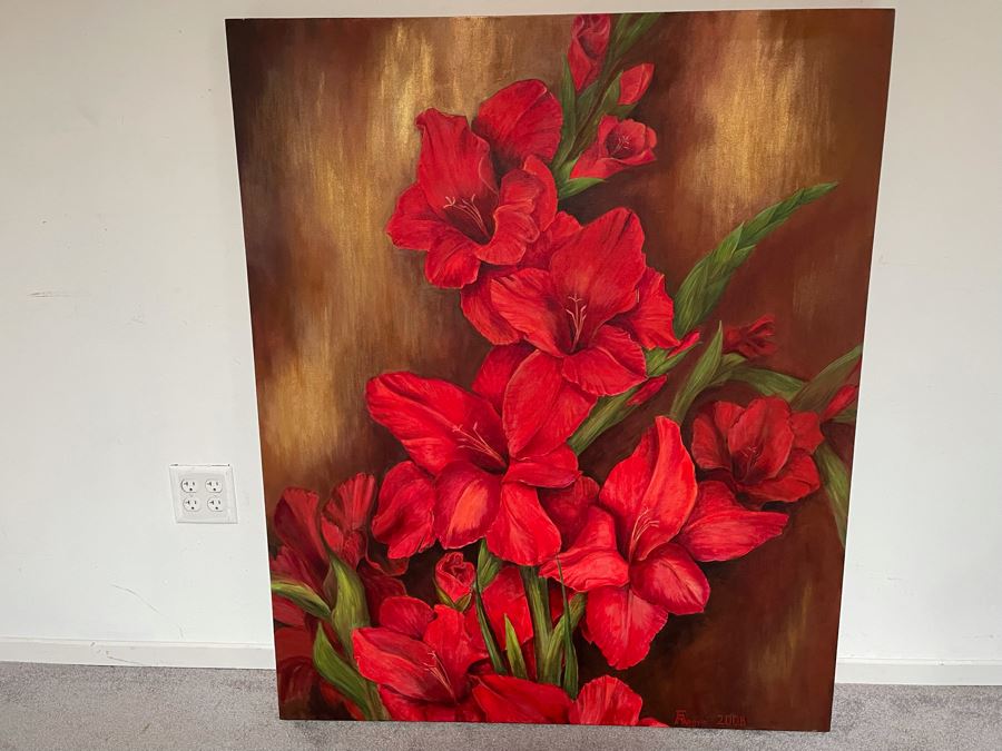 Original Floral Painting By A Magyar 2008 On Canvas 40 X 48 [Photo 3]