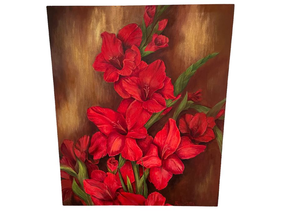Original Floral Painting By A Magyar 2008 On Canvas 40 X 48