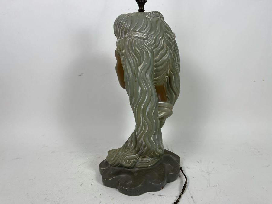 Mid-Century Plastart Woman Face Chalkware Plaster Lamp Needs Rewiring 20H [Photo 9]