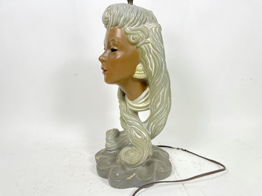 Mid-Century Plastart Woman Face Chalkware Plaster Lamp Needs Rewiring 20H [Photo 10]