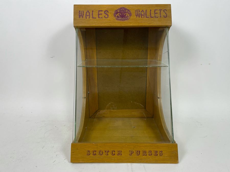 Vintage Advertising Store Display Countertop Case Wales Wallets Scotch Purses (Right Side Of Glass Has Crack) 11W X 11D X 16.5H [Photo 2]