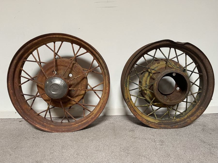 Pair Of Old Automobile Wheels One Marked Ford 20' And 19' [Photo 1]