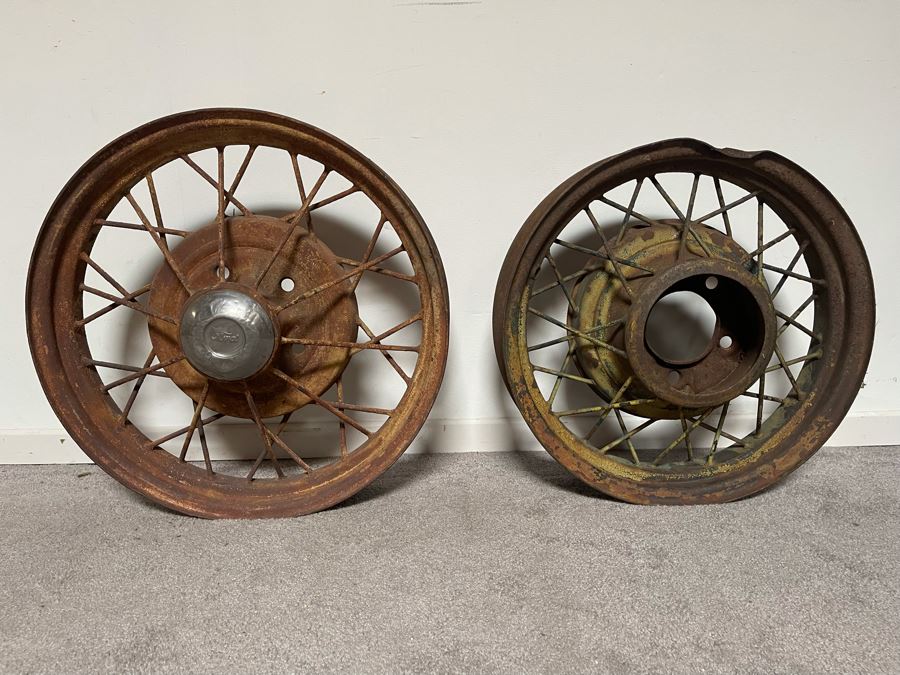 Pair Of Old Automobile Wheels One Marked Ford 20' And 19' [Photo 2]