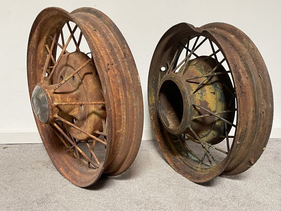 Pair Of Old Automobile Wheels One Marked Ford 20' And 19' [Photo 6]