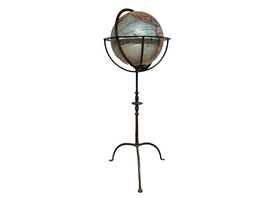 Freestanding World Globe With Cast Iron Stand 41H