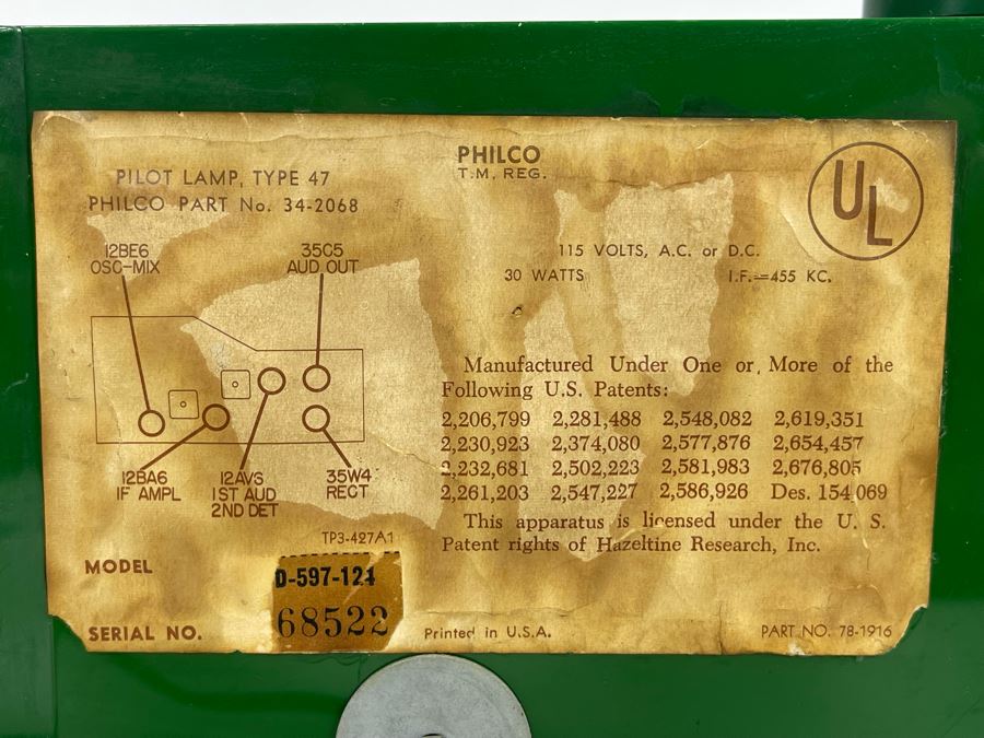 Mid-Century Philco Radio Vacuum Tubes Model D-597-124 12W X 6D X 6H Working [Photo 10]