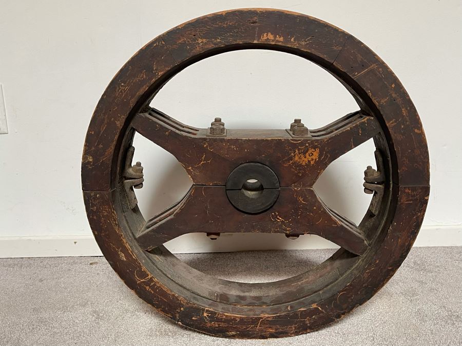 Vintage Industrial Wooden Belt Wheel Wall Decor 22R X 4.5D [Photo 2]