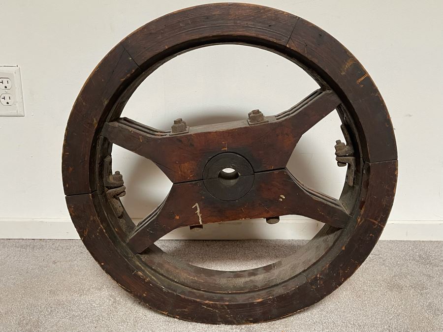 Vintage Industrial Wooden Belt Wheel Wall Decor 22R X 4.5D [Photo 6]