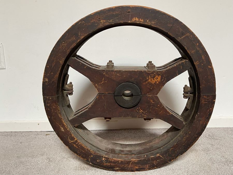 Vintage Industrial Wooden Belt Wheel Wall Decor 22R X 4.5D [Photo 3]