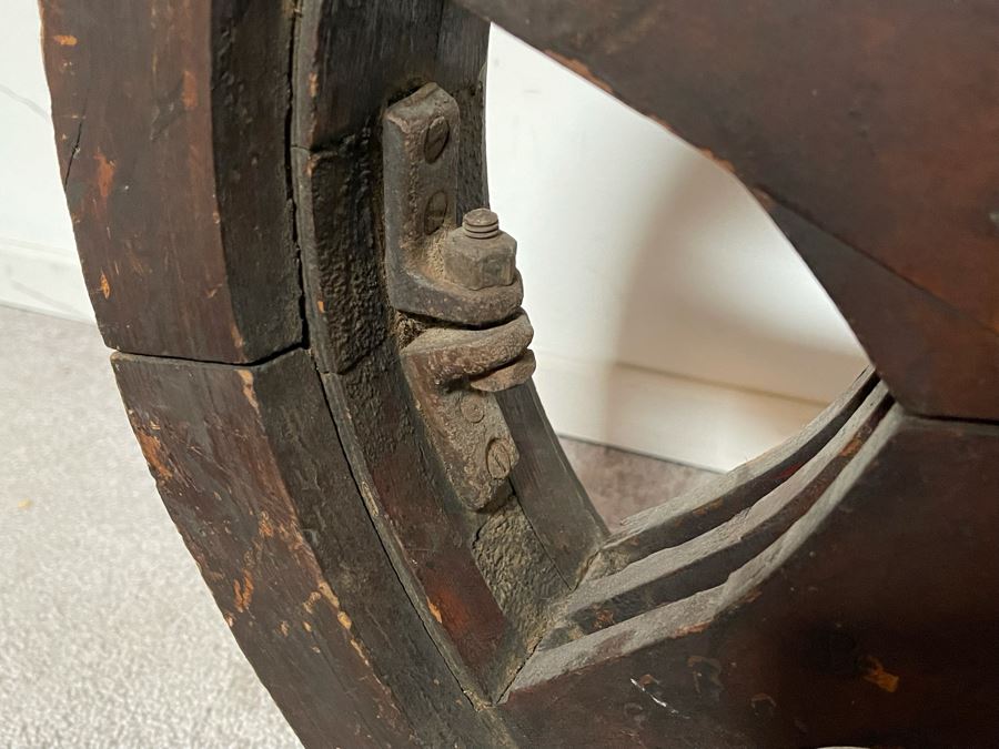 Vintage Industrial Wooden Belt Wheel Wall Decor 22R X 4.5D [Photo 7]