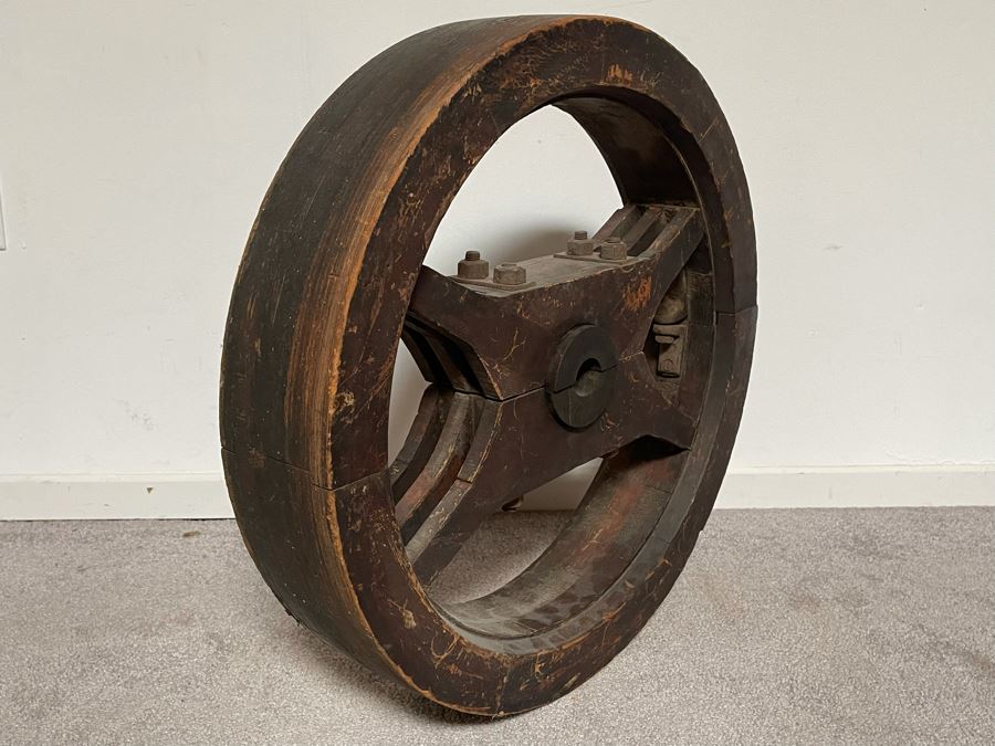 Vintage Industrial Wooden Belt Wheel Wall Decor 22R X 4.5D [Photo 5]