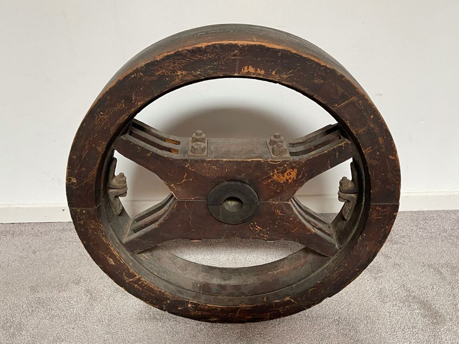 Vintage Industrial Wooden Belt Wheel Wall Decor 22R X 4.5D [Photo 4]