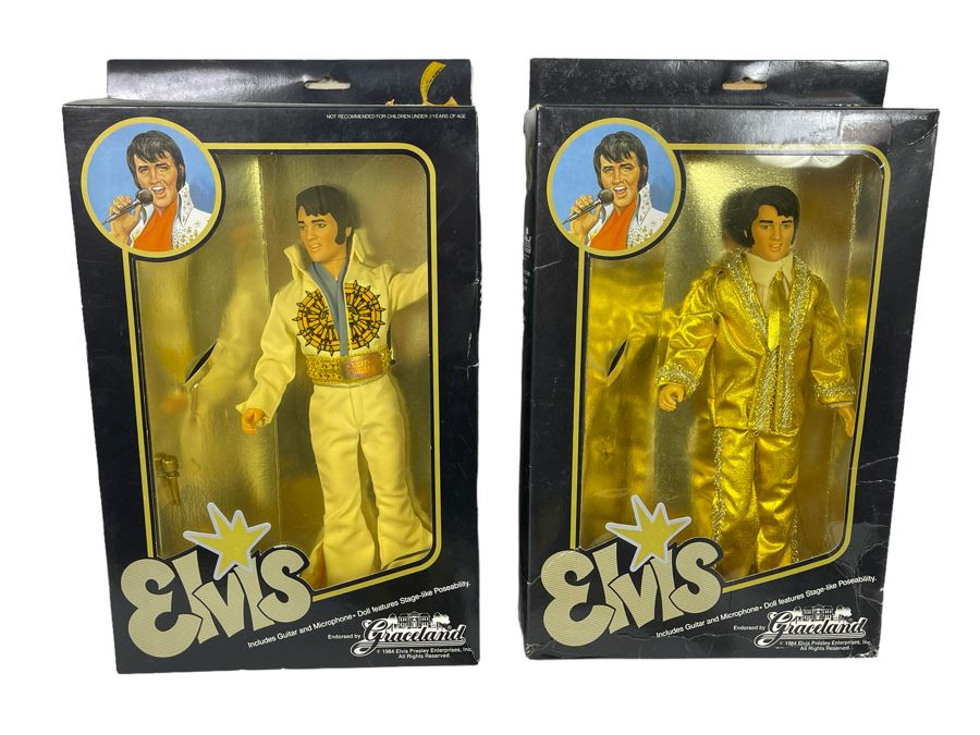 Pair Of Elvis Action Figure Dolls Graceland With Boxes 1984