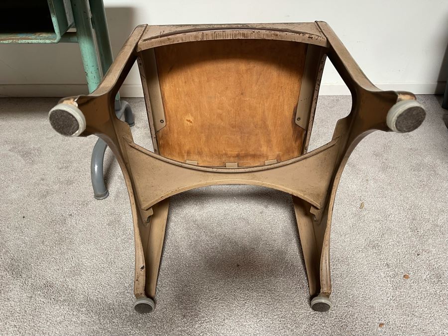 Vintage Metal And Wood School Desk 26W X 20D X 21H With School Chair [Photo 12]