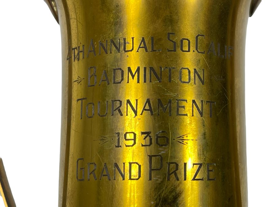 Vintage 1936 4th Annual So Cal Badminton Tournament Grand Prize Trophy 19H [Photo 3]