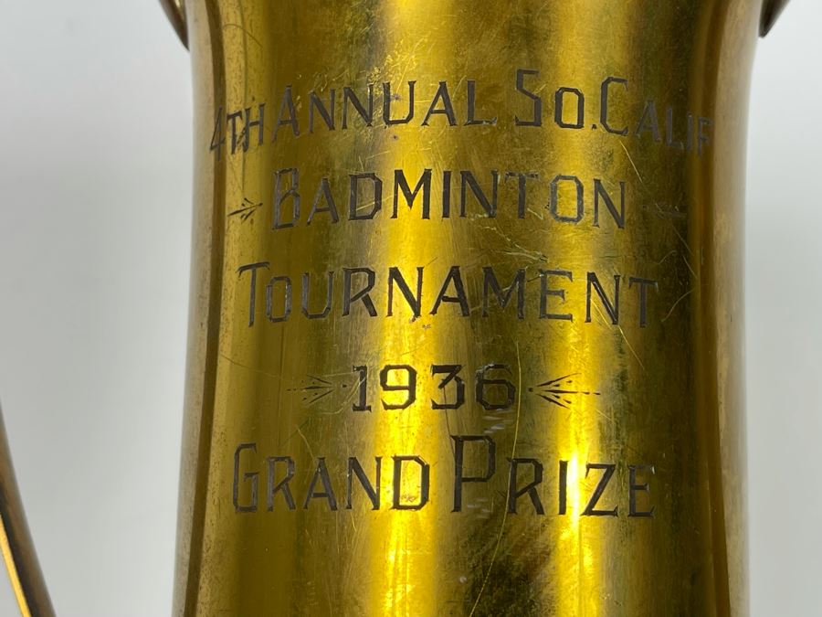 Vintage 1936 4th Annual So Cal Badminton Tournament Grand Prize Trophy 19H [Photo 6]