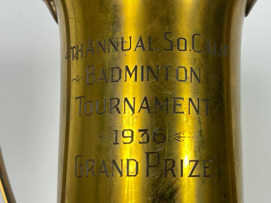 Vintage 1936 4th Annual So Cal Badminton Tournament Grand Prize Trophy 19H [Photo 7]