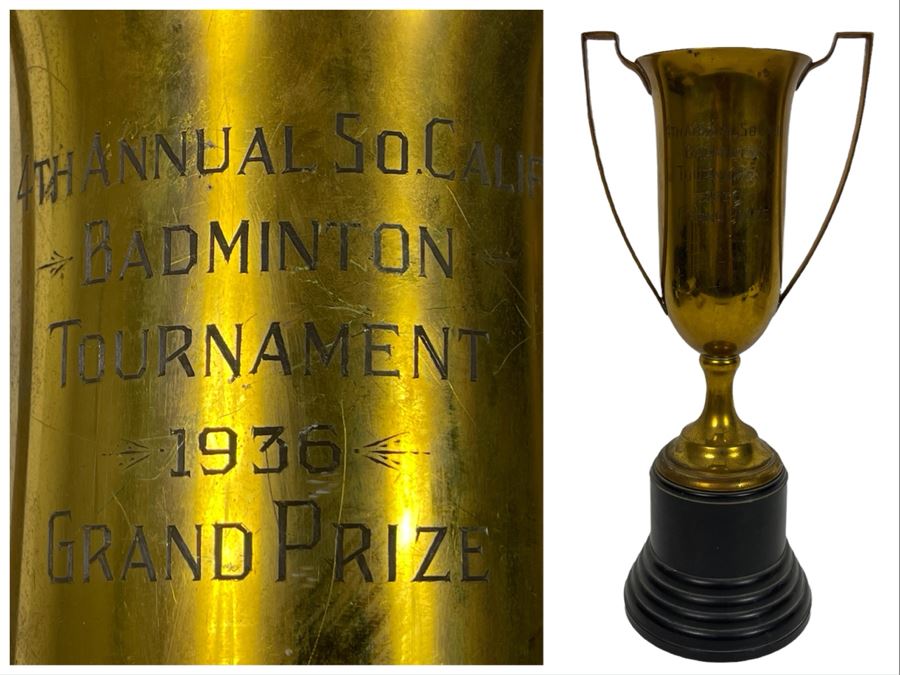 Vintage 1936 4th Annual So Cal Badminton Tournament Grand Prize Trophy 19H [Photo 1]