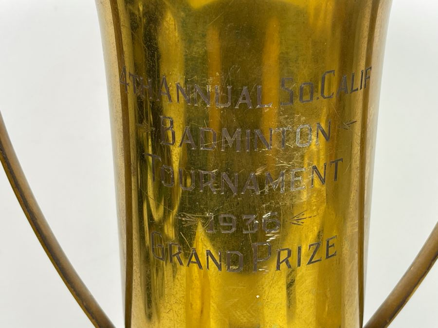 Vintage 1936 4th Annual So Cal Badminton Tournament Grand Prize Trophy 19H [Photo 5]