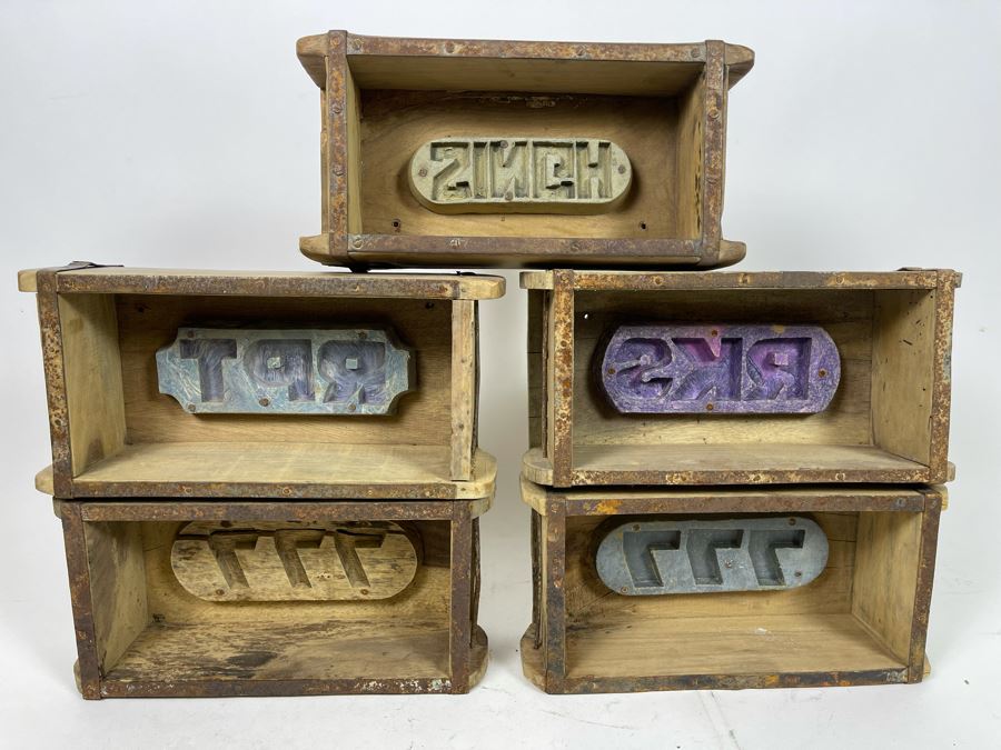 Set Of Five Wooden Boxes With Molds Wall Decor 11.5W X 5.5D X 3H [Photo 2]