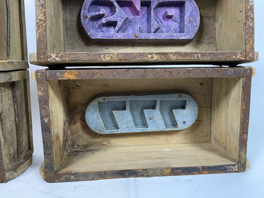 Set Of Five Wooden Boxes With Molds Wall Decor 11.5W X 5.5D X 3H [Photo 6]