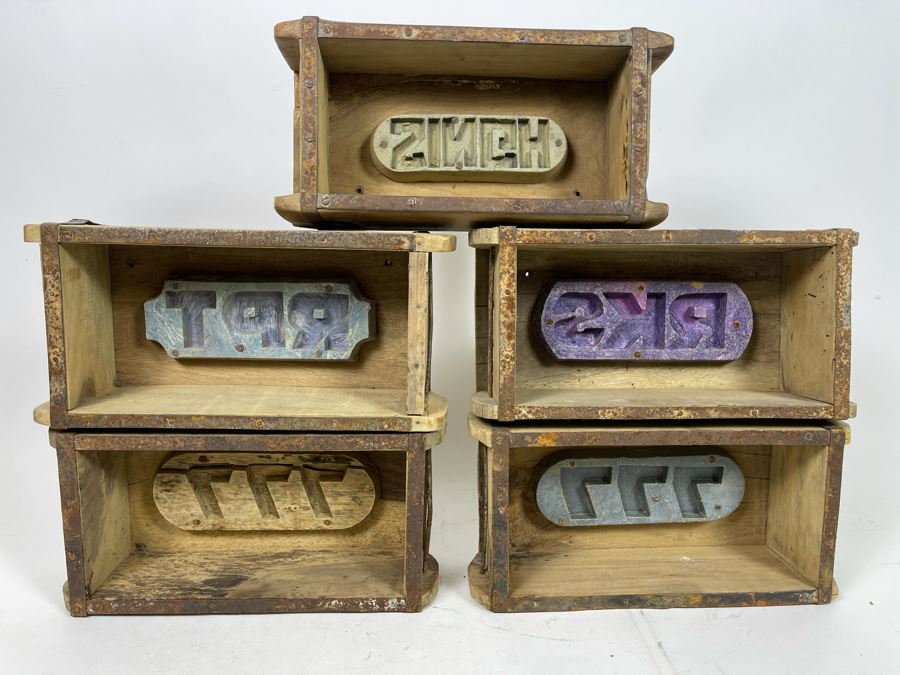 Set Of Five Wooden Boxes With Molds Wall Decor 11.5W X 5.5D X 3H [Photo 3]