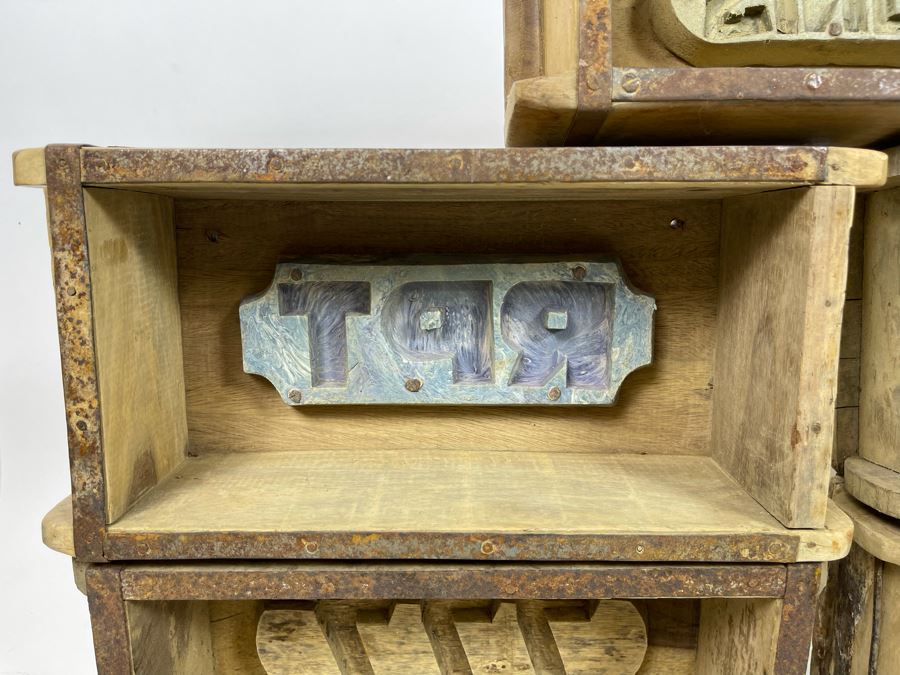 Set Of Five Wooden Boxes With Molds Wall Decor 11.5W X 5.5D X 3H [Photo 4]