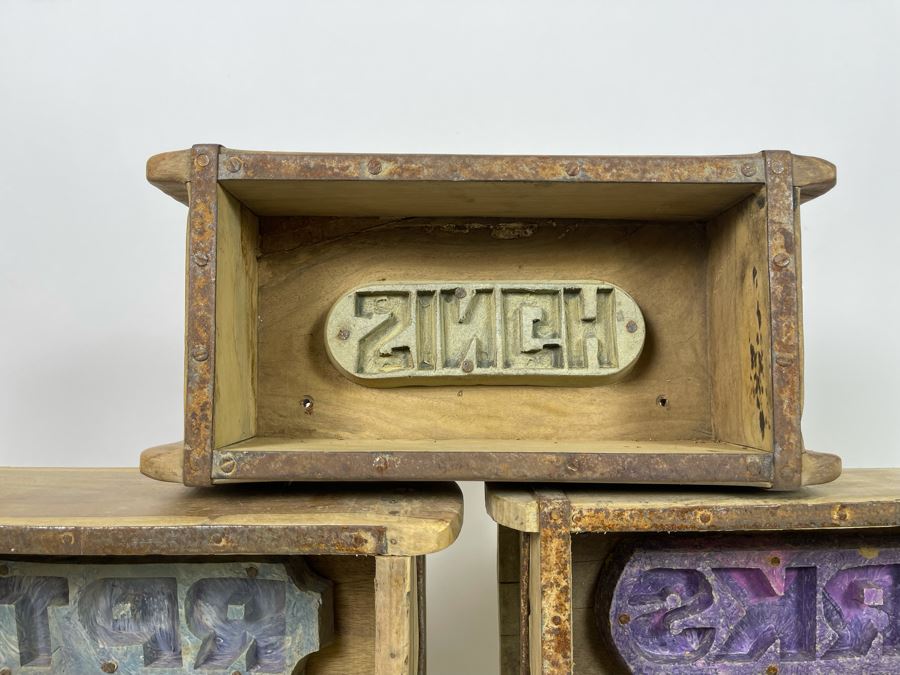 Set Of Five Wooden Boxes With Molds Wall Decor 11.5W X 5.5D X 3H [Photo 8]