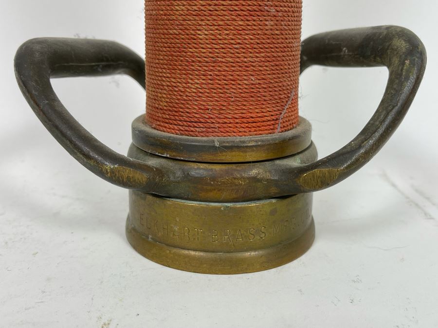 Vintage Elkhart Brass Mfg Co Firefighter's Fire Hose Nozzle Red Cord And Brass 25.5L [Photo 2]