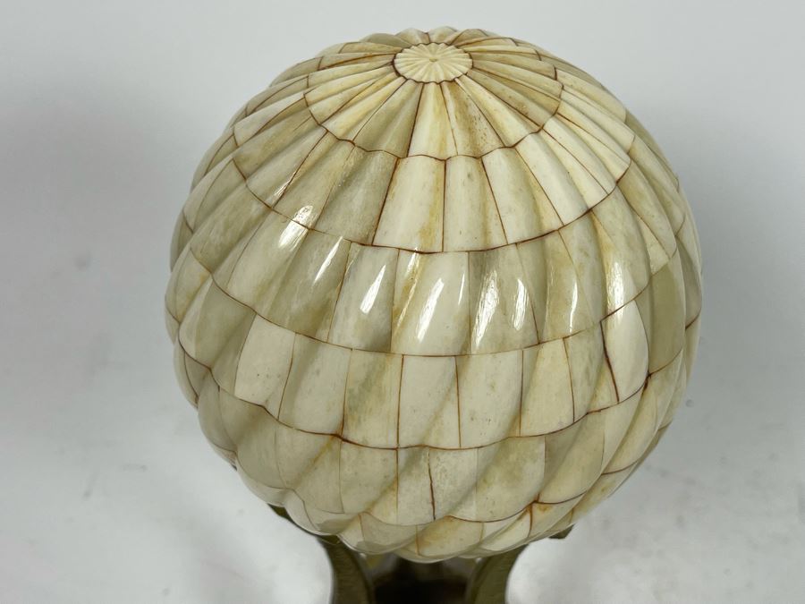 Spherical Mosiac Bone Sculpture With Brass Dolphin Base 9.5H [Photo 4]