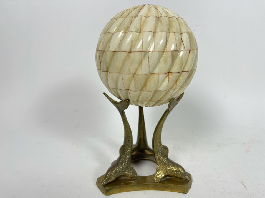 Spherical Mosiac Bone Sculpture With Brass Dolphin Base 9.5H [Photo 2]