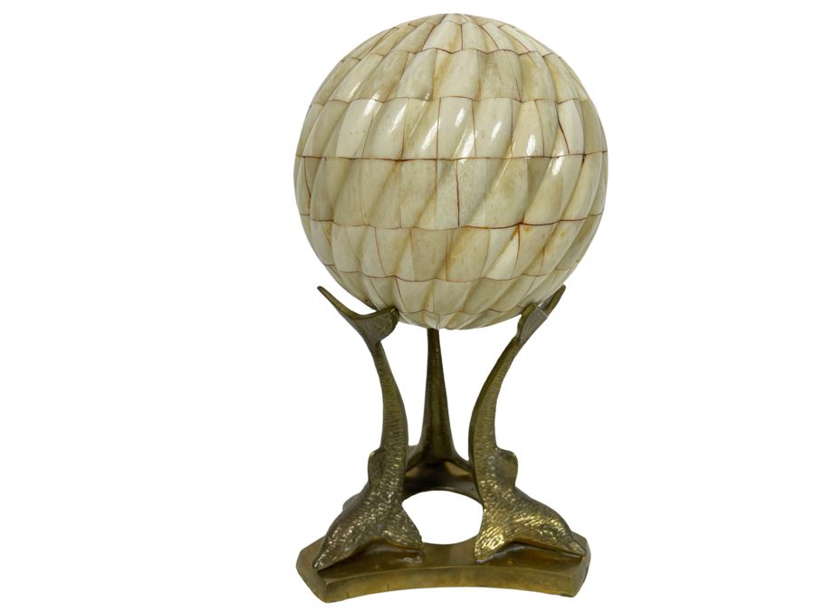 Spherical Mosiac Bone Sculpture With Brass Dolphin Base 9.5H [Photo 1]