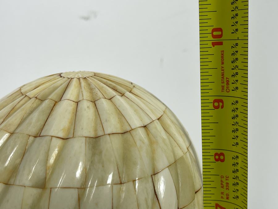 Spherical Mosiac Bone Sculpture With Brass Dolphin Base 9.5H [Photo 6]