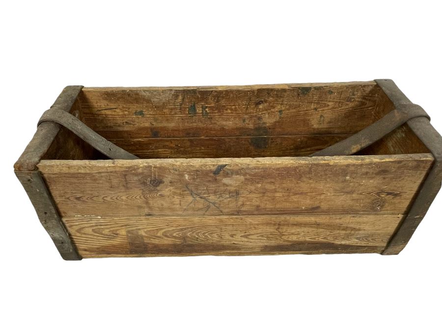 Old Wooden Toolbox With Leather Handle Strap 22W X 9D X 8H